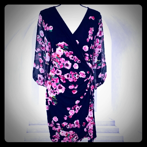 INC NEW XL PINK FLORAL BLACK DRESS International Concepts NWT Womens - Picture 1 of 10